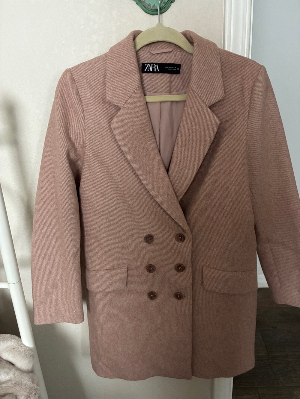 Zara Double-Breasted Pea Coat in Dusty Rose